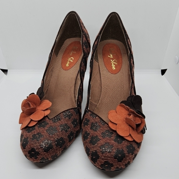Ruby Shoo retro orange pumps with flower pattern and detail UK 7 EU 40 US 9 - Picture 4 of 11